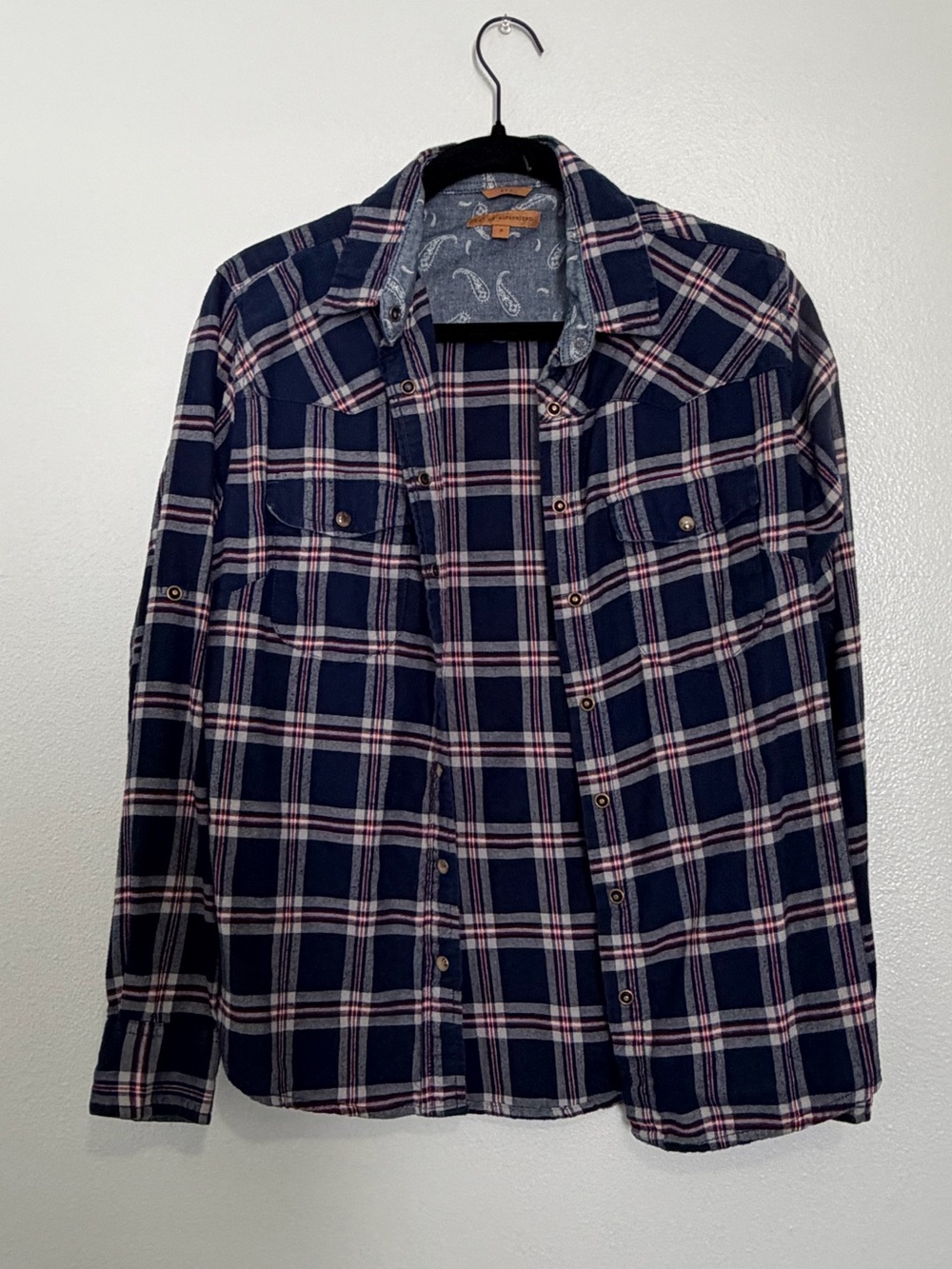 Jack’s Girlfriend Navy Plaid Button-Up Flannel Shirt 100% Cotton Size S